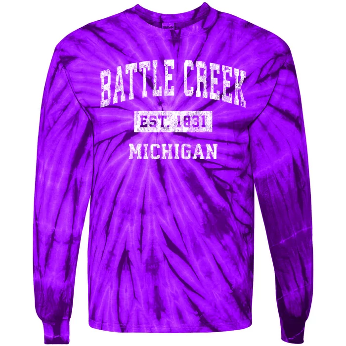 Battle Creek Michigan Mi Vintage Sports Tie-Dye Long Sleeve Shirt