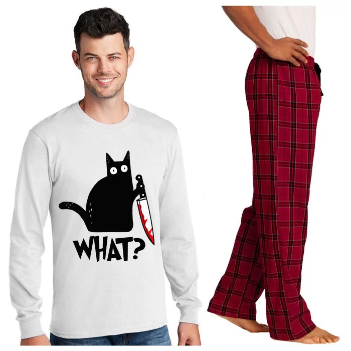 Black Cat Murderous Cat With Knife Long Sleeve Pajama Set