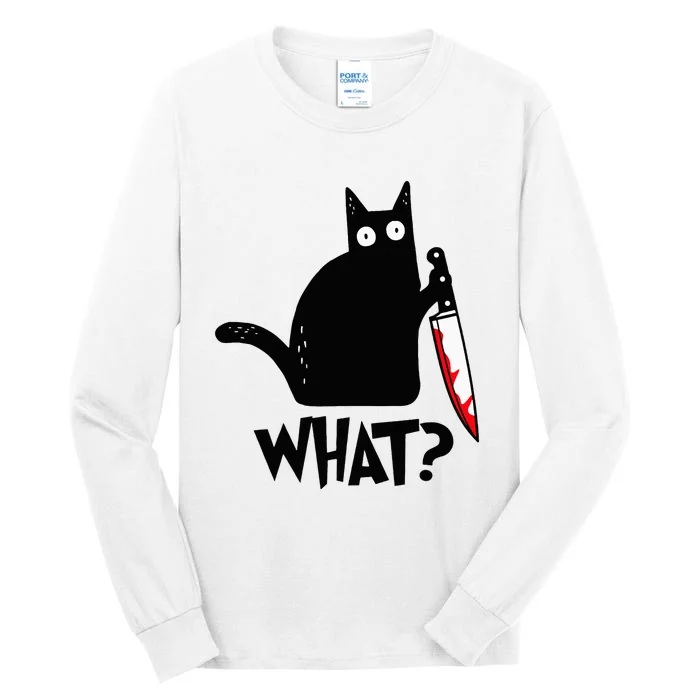 Black Cat Murderous Cat With Knife Tall Long Sleeve T-Shirt