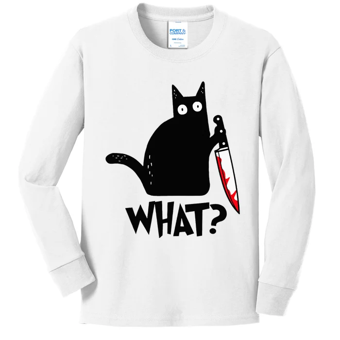 Black Cat Murderous Cat With Knife Kids Long Sleeve Shirt