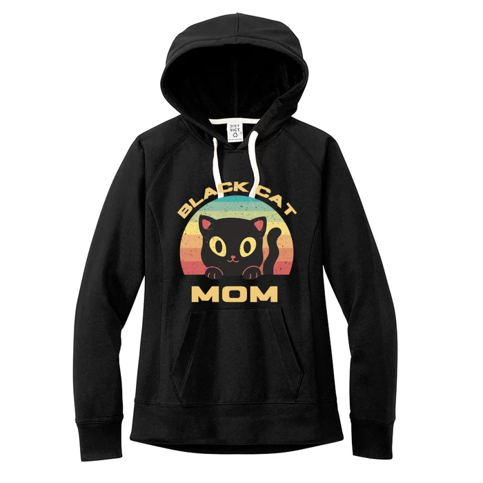 Black Cat Mom Vintage Sun Retro 80S Cat Lover Cat Mommy Gift Women's Fleece Hoodie