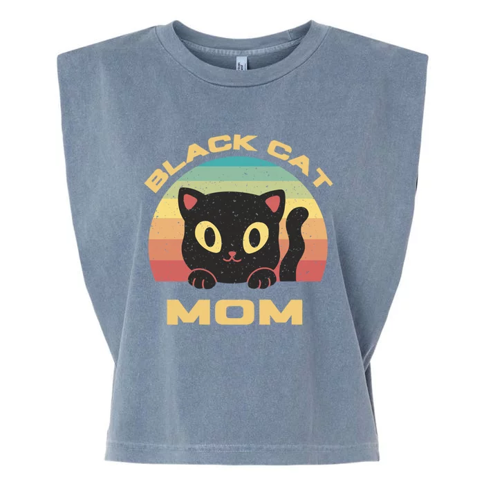 Black Cat Mom Vintage Sun Retro 80S Cat Lover Cat Mommy Gift Garment-Dyed Women's Muscle Tee