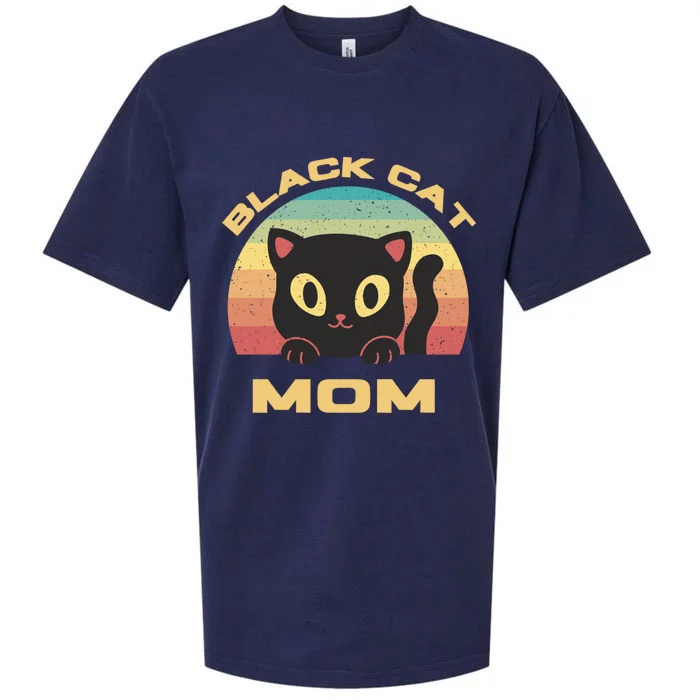 Black Cat Mom Vintage Sun Retro 80S Cat Lover Cat Mommy Gift Sueded Cloud Jersey T-Shirt