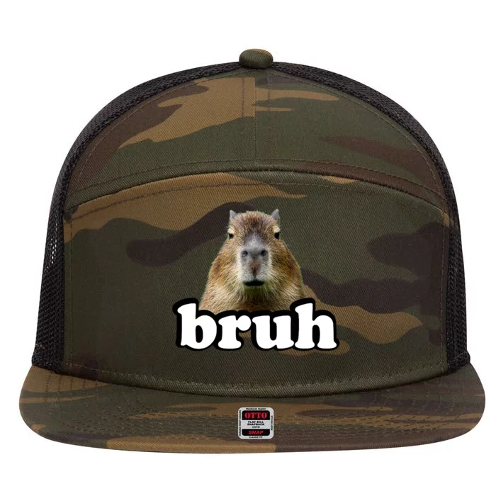 Bruh Capybara Meme Funny Bruh Saying 7 Panel Mesh Trucker Snapback Hat