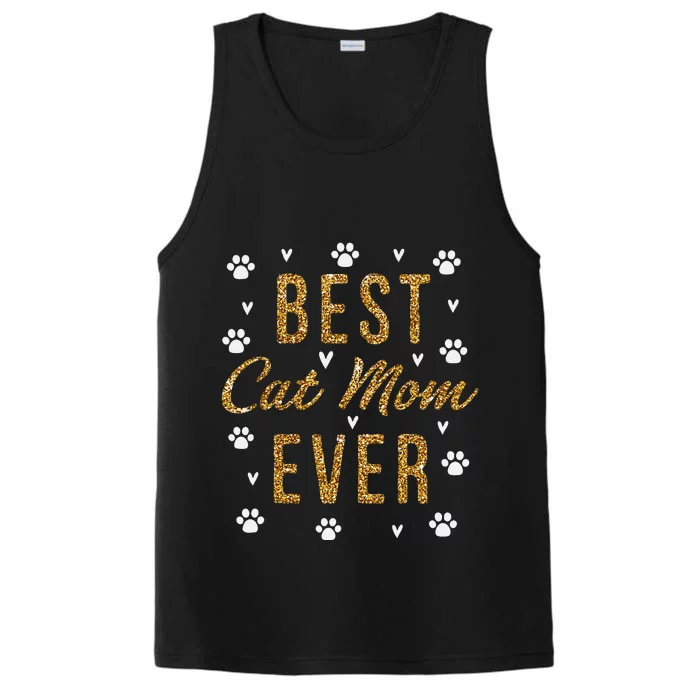 Best Cat Mom Ever Gifts Cute Love Heart Print Cat Mama Performance Tank