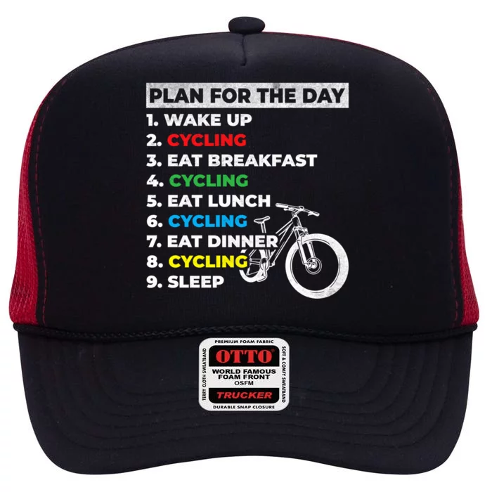 Bicycle Cyclists My Plan For The Day Mountain Biking Cycling Gift High Crown Mesh Trucker Hat