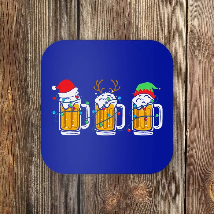 Beer Christmas Mug Santa Reinbeer Xmas Tree Lights Funny Funny Coaster