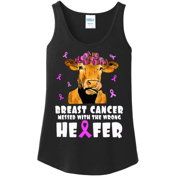 Breast Cancer Messed With The Wrong Heifer Strong Farmer Ladies Essential Tank