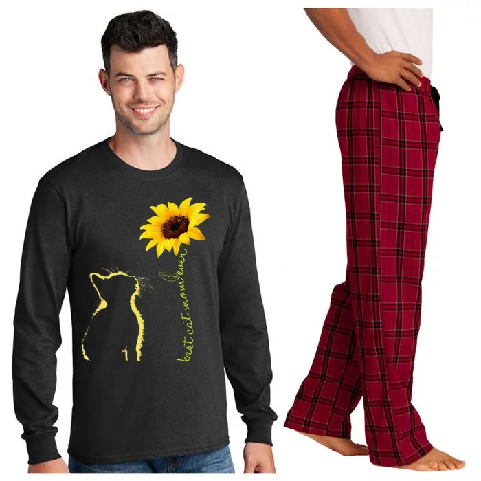 Best Cat Mom Ever Sunflower Mothers Day Gifts For Cat Lover Long Sleeve Pajama Set