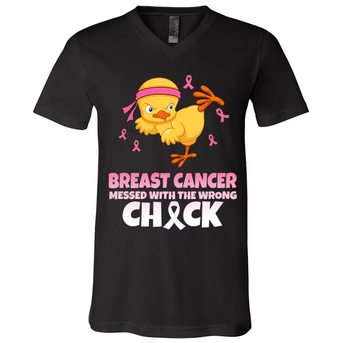 Breast Cancer Messed With The Wrong Chick V-Neck T-Shirt