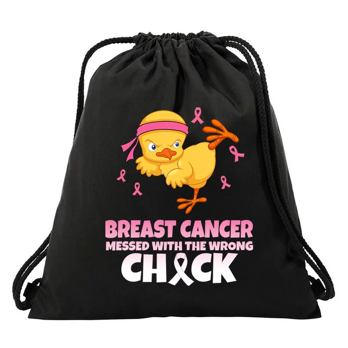 Breast Cancer Messed With The Wrong Chick Drawstring Bag