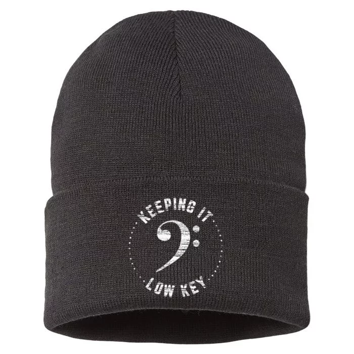 Bass Clef Music Keeping It Low Key Musician Humor Sustainable Knit Beanie