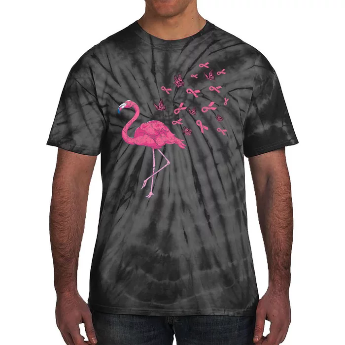 Breast Cancer Month Flamingo Pink Ribbon Breast Cancer Awareness Tie-Dye T-Shirt