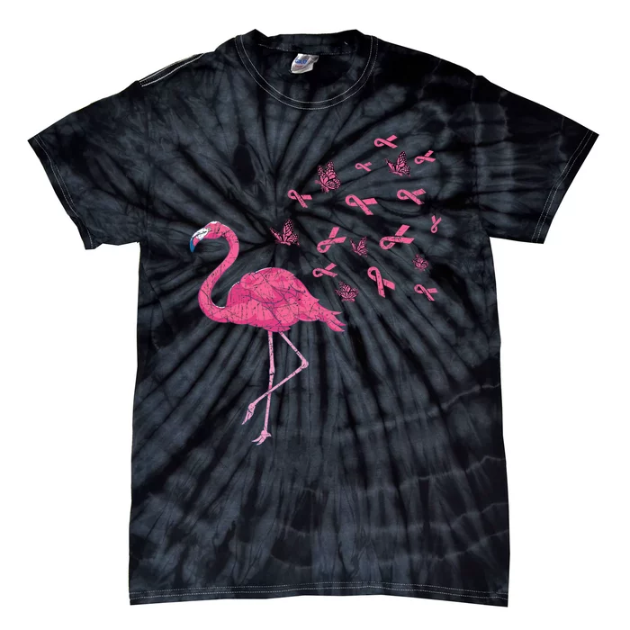 Breast Cancer Month Flamingo Pink Ribbon Breast Cancer Awareness Tie-Dye T-Shirt