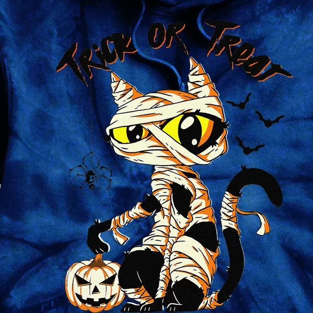 Black Cat Mummy Halloween Costume Trick Or Treat Tie Dye Hoodie