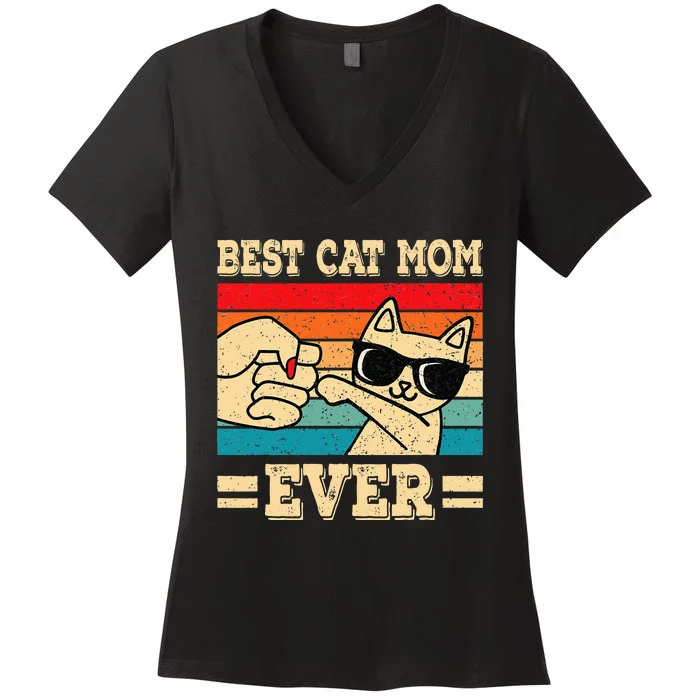 Best Cat Mom Ever Funny Cat Retro Vintage Cat Lover Women's V-Neck T-Shirt