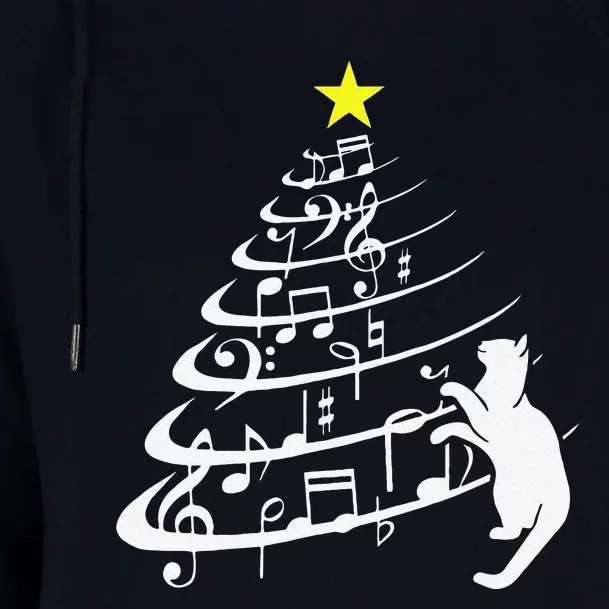 Black Cat Music Note Christmas Musician Feline Lover Womens Funnel Neck Pullover Hood