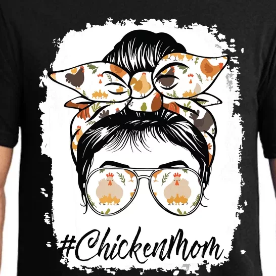 Bleached Chicken Mom Messy Bun Farmer Chicken Mothers Day Pajama Set