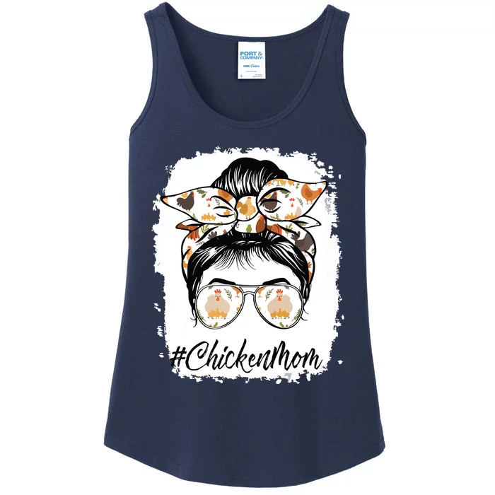 Bleached Chicken Mom Messy Bun Farmer Chicken Mothers Day Ladies Essential Tank