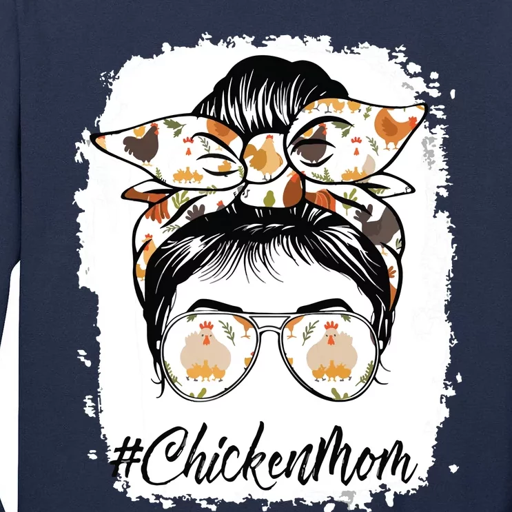 Bleached Chicken Mom Messy Bun Farmer Chicken Mothers Day Tall Long Sleeve T-Shirt