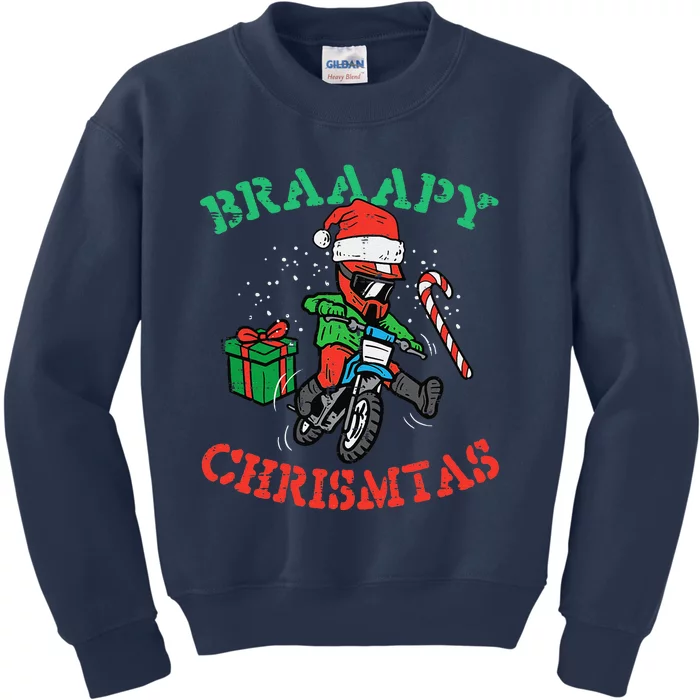 Braaapy Christmas Motocross Dirt Bike Biker Funny Kids Sweatshirt