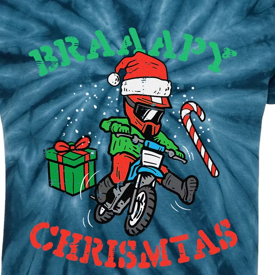 Braaapy Christmas Motocross Dirt Bike Biker Funny Kids Tie-Dye T-Shirt