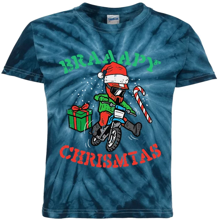 Braaapy Christmas Motocross Dirt Bike Biker Funny Kids Tie-Dye T-Shirt