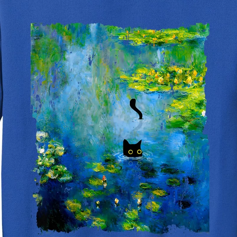 Black Cat Monets Waterlily Painting Art Cat Sweatshirt