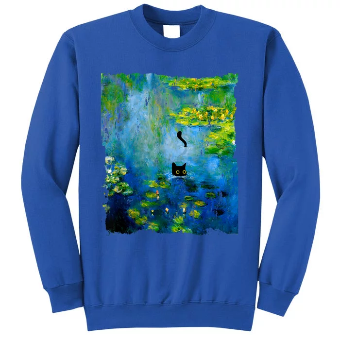 Black Cat Monets Waterlily Painting Art Cat Sweatshirt