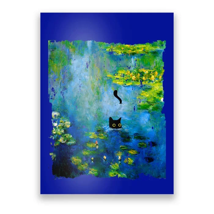 Black Cat Monets Waterlily Painting Art Cat Poster