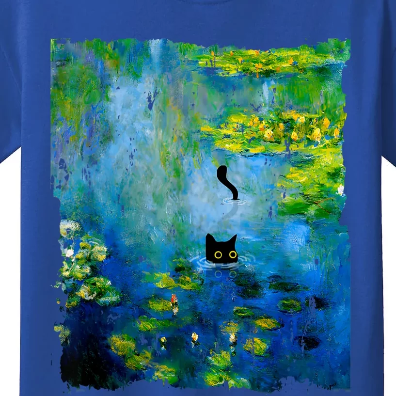 Black Cat Monets Waterlily Painting Art Cat Kids T-Shirt