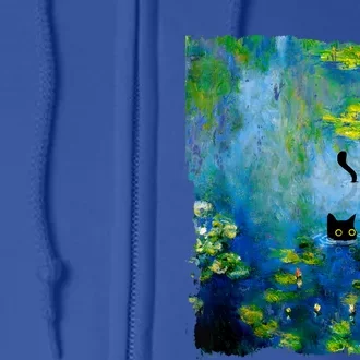 Black Cat Monets Waterlily Painting Art Cat Full Zip Hoodie