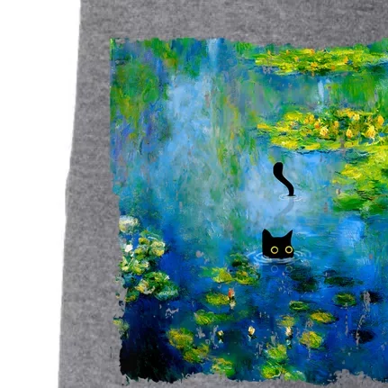 Black Cat Monets Waterlily Painting Art Cat Doggie 3-End Fleece Hoodie