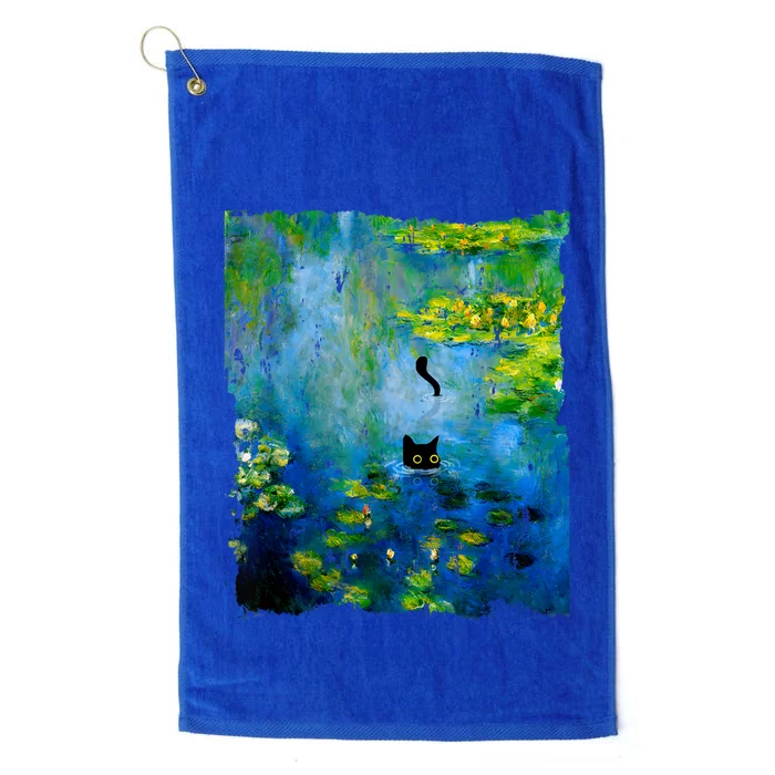 Black Cat Monets Waterlily Painting Art Cat Platinum Collection Golf Towel