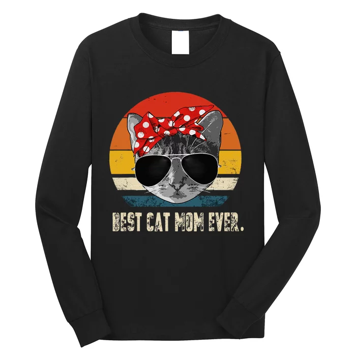 Best Cat Mom Ever Vintage Retro Cat Mommy Cat Mother Long Sleeve Shirt