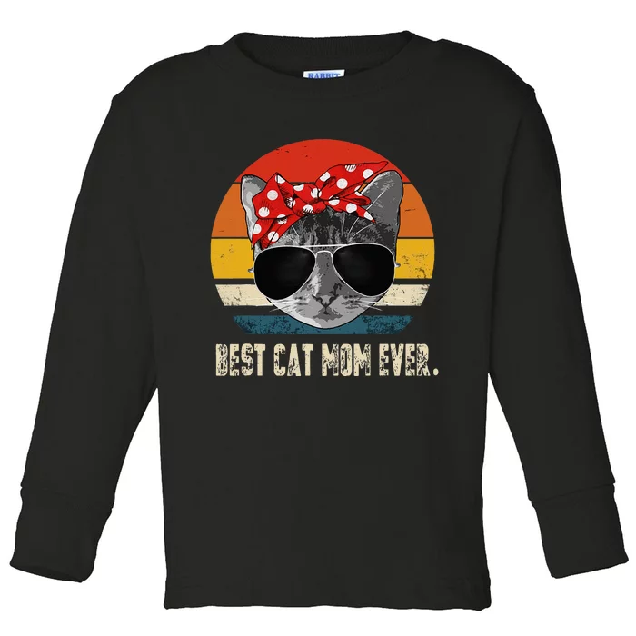 Best Cat Mom Ever Vintage Retro Cat Mommy Cat Mother Toddler Long Sleeve Shirt