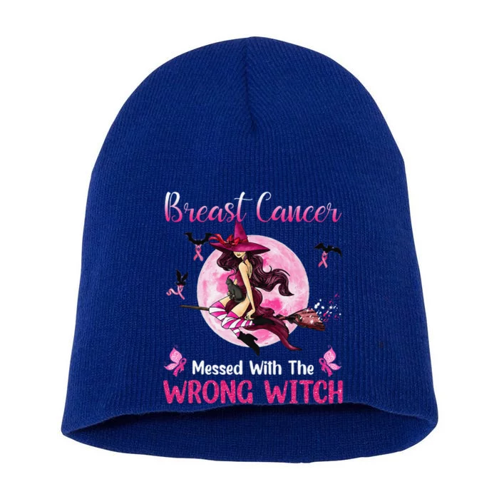 Breast Cancer Messed With The Wrong Pink Witch Hat Halloween Short Acrylic Beanie