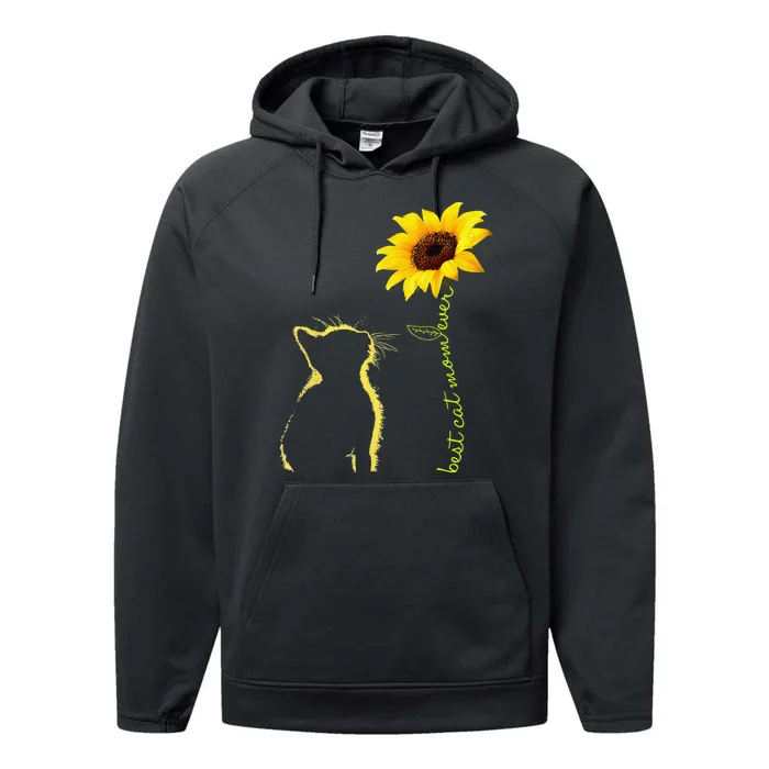 Best Cat Mom Ever Sunflower Mother's Day Gifts for Cat Lover Performance Fleece Hoodie