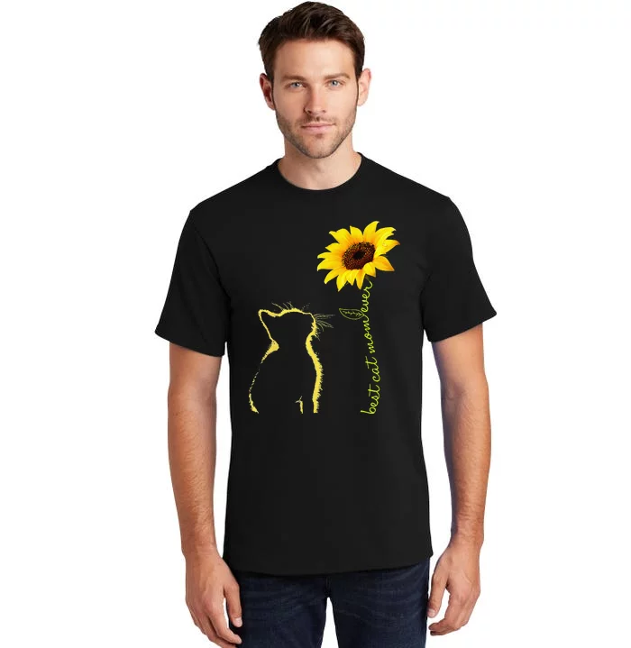 Best Cat Mom Ever Sunflower Mother's Day Gifts for Cat Lover Tall T-Shirt