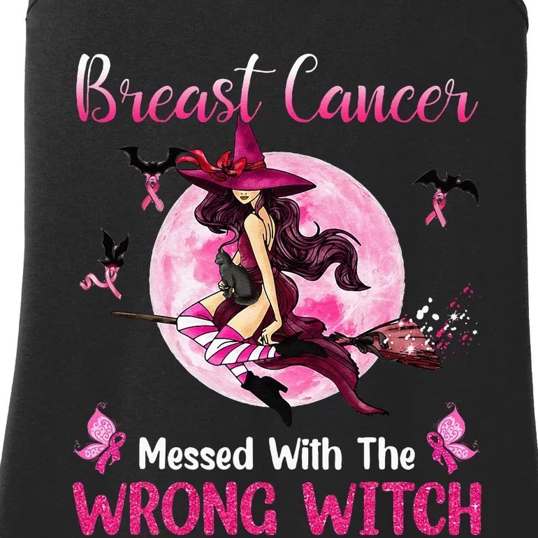 Breast Cancer Messed With The Wrong Pink Witch Hat Halloween Ladies Essential Tank