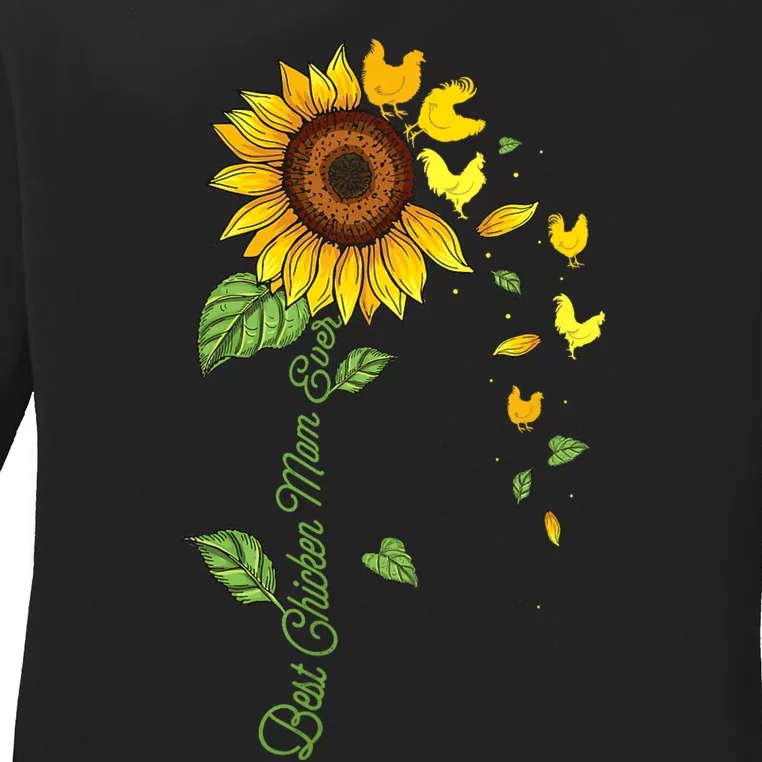 Best Chicken Mom Ever Sunflower Chickens Farmyard Owner Ladies Long Sleeve Shirt