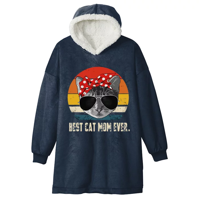 Best Cat Mom Ever Vintage Retro Cat Mommy Cat Mother Hooded Wearable Blanket