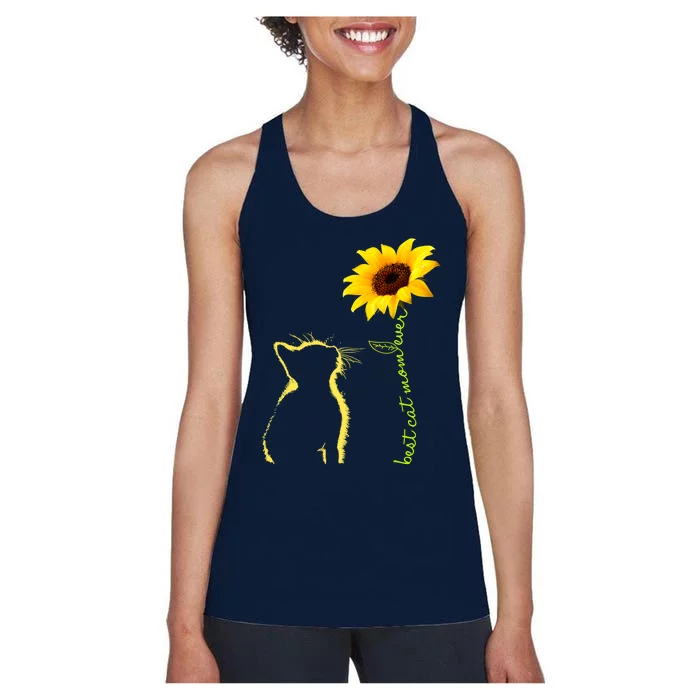 Best Cat Mom Ever Sunflower Mothers Day Gifts For Cat Lover Women's Racerback Tank