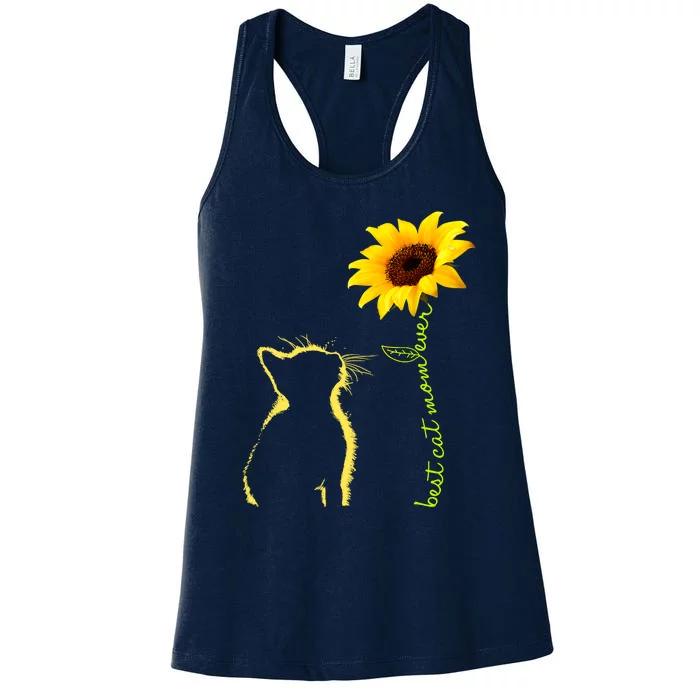 Best Cat Mom Ever Sunflower Mothers Day Gifts For Cat Lover Women's Racerback Tank