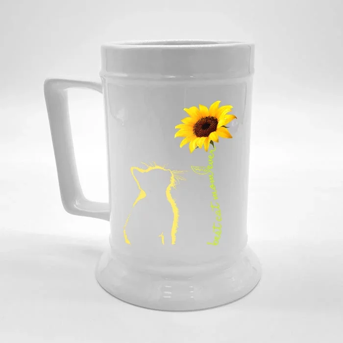 Best Cat Mom Ever Sunflower Mothers Day Gifts For Cat Lover Front & Back Beer Stein