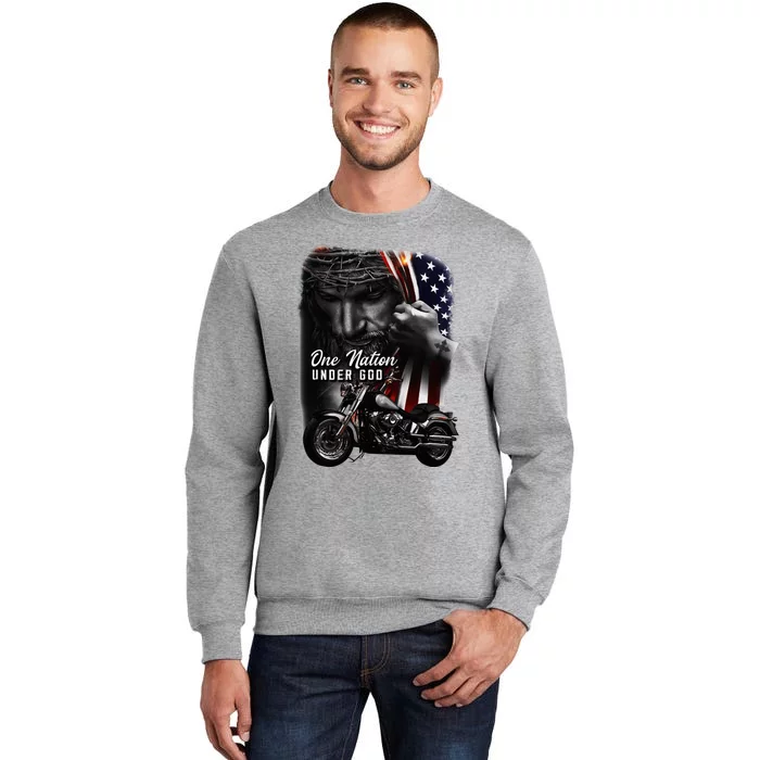 Biker Christian Motorcycles Lover One Nation Under God Tall Sweatshirt