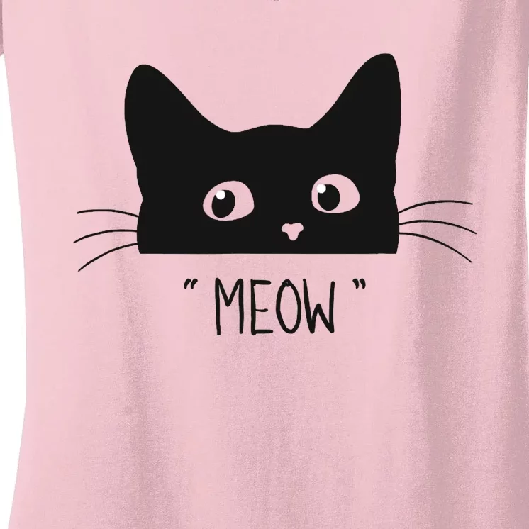 Black Cat Meow Cat Meow Kitty Funny Cats Kitty Women's V-Neck T-Shirt