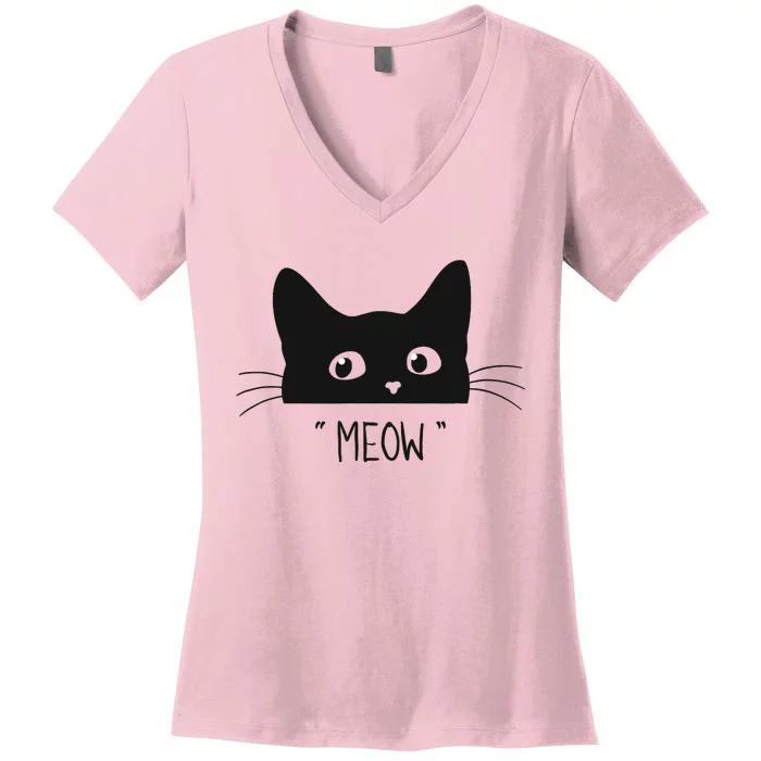 Black Cat Meow Cat Meow Kitty Funny Cats Kitty Women's V-Neck T-Shirt