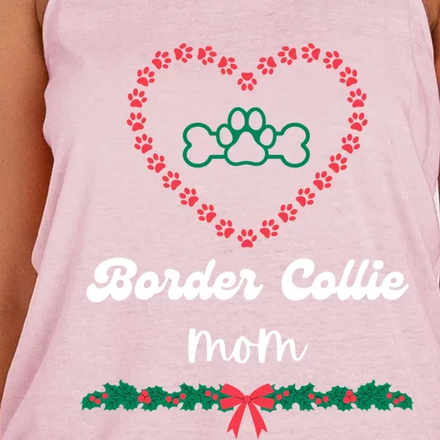 Border Collie Mom Christmas Holidays Xmas Cute Fur Mama Gift Women's Knotted Racerback Tank