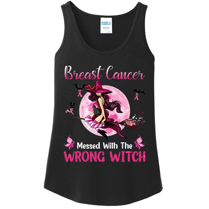 Breast Cancer Messed With The Wrong Pink Witch Hat Halloween Ladies Essential Tank